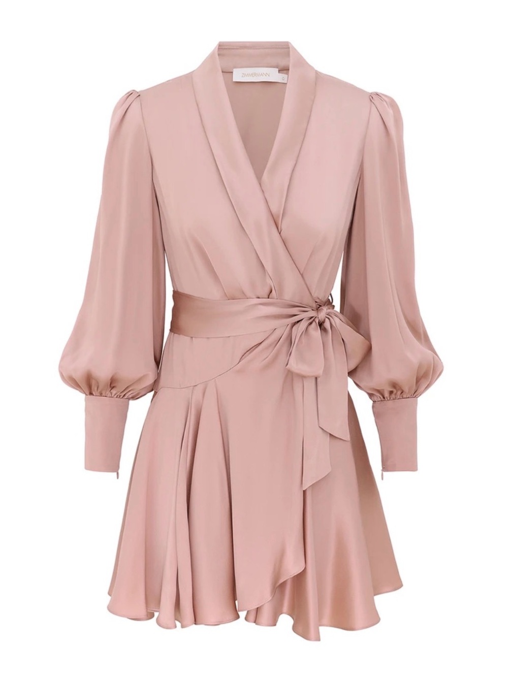 Zimmerman dusty rose silk wrap mini dress with long sleeves